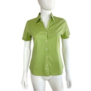 Eddie Bauer Wrinkle-Resistant Y2K Sage Grid Plaid Fitted Button Down